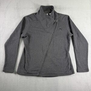 PUMA Jacket Womens XL Gray Asymmetrical Zip Funnel Collar Pockets Style 591767